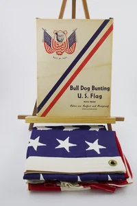 Early Dettra Bull Dog Bunting 48 Star 4' x 6' Stitched American Flag in Orig Box - Picture 1 of 24