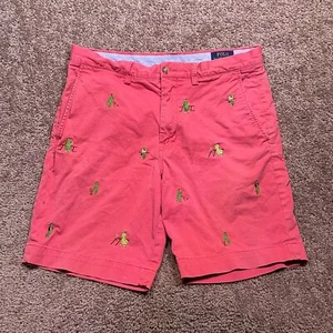 Ralph Lauren Chino Shorts Men's 32 Pink Cricket Print Cotton Stretch Classic Fit - Picture 1 of 10