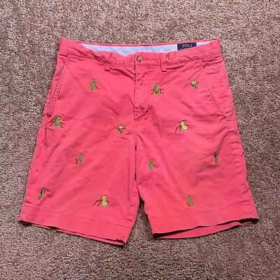 Pantalones Cortos Chinos Ralph Lauren Para Hombre 32 Rosa Estampado Cricket Algodón Elastizado Calce Clásico Foto 1 de 4