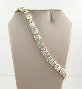 .925 Sterling Silver Studded Tennis Bracelet Yellow Gold Plated 7.5" - Picture 1 of 2