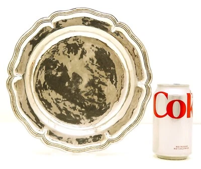 Bandeja/Sopa pesada colonial española borde plata maciza hecha alrededor de 1800 IR mono Foto 1 de 4