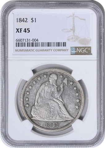 1842 Liberty Seated Dollar EF45 NGC Cover
