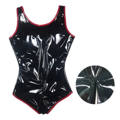 Lady Faux Latex Bodysuit Wet Look Jumpsuits Sexy Erotic Hollow Out Clubwear Slim - image 1 of 4
