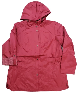 Chaqueta con capucha resistente al agua para mujer Susan Graver forro con estampado de guinga grande Foto 1 de 4