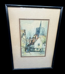Impresión firmada por F. Robson enmarcada antigua 12,5" x 18" West St. Ware MA Church Saint - Imagen 1 de 18