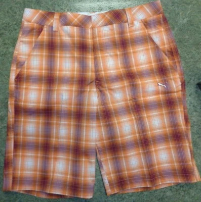 NEW MEN’S PUMA GOLF OMBRE PLAID TECH SHORT, WHITE/BEET RED, PICK A SIZE, $75 - Image 1 of 3