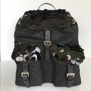 NUEVA MOCHILA DETALLADA PRADA rara negra lentejuelas - Imagen 1 de 12