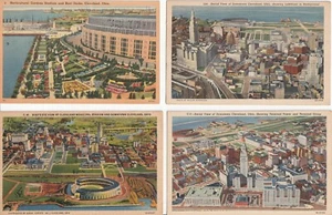 (4) MLB Indianer NFL Browns Cleveland Municipal Stadium Leinen Ära Postkarten Lot#2 - Bild 1 von 2