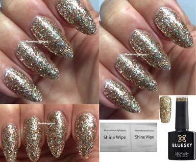 BLUESKY GEL NAIL POLISH BELLE OF THE BAUBLE SILVER/GOLD GLITTER UV LED SOAK OFF