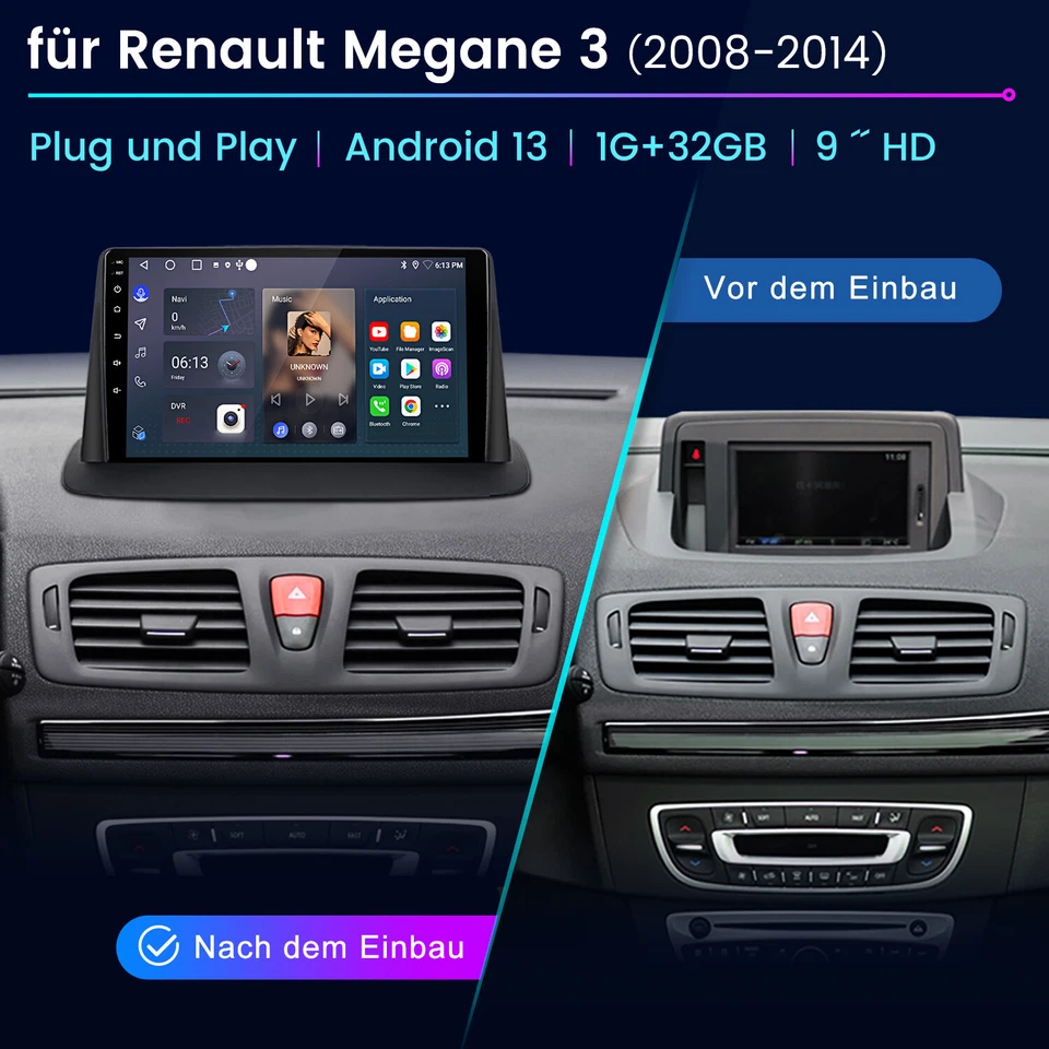 32GB Für Renault Megane 3 2008-2014 CarPlay Android 13 Autoradio GPS NAVI RDS - Bild 1 von 4