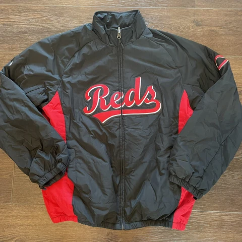 Cincinnati Reds Full Zipper Majestic Authentic MLB Lined Jacket; Mens Sz Medium Cover