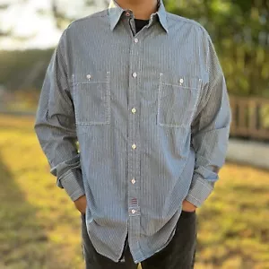 Canterbury of New Zealand Button-Up Shirt Mens XL Striped Blue White Chin Strap - Picture 1 of 24