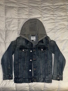 Old Navy Boys Blue Jeans Denim Jacket Large (10-12) With Hood - Picture 1 of 3
