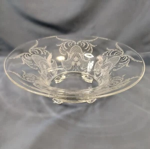 Rare Cambridge Glass Etch 740 4-Toed 12-in Clear Glass Bowl circa 1929 Beautiful - Picture 1 of 20