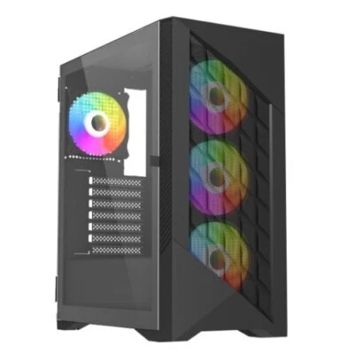 Mid Tower ATX Meshed Gaming PC Computer Case Tempered Glass With 4 RGB LED Fans - Image 1 of 4
