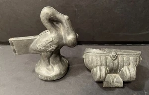 Antique Pewter Baby Stork Ice Cream / Chocolate Mold + Baby Bassinet - Bild 1 von 6
