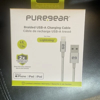 4-PureGear 4Ft Braided iPhone to USB-A Cable- Silver.(4-cords) - Image 1 of 3