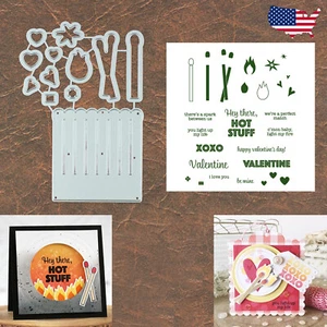 Happy Valentine's Day Match Book Hot Stuff Cutting Dies and Stamp Set w Hearts  - Picture 1 of 7