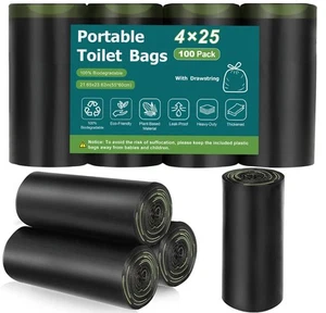 100 Portable Toilet Bags, Camping Toilet Bags, Biodegradable Toilet Bags with... - Picture 1 of 7