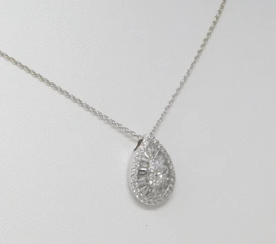 18 kt White Gold Pear Shaped Halo Diamond Pendant Choker Necklace 16.75" B6887 - Image 1 of 4