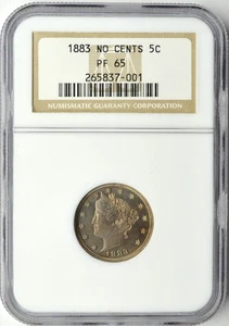 1883 LIBERTY HEAD V NICKEL NO CENTS 5C NGC PF 65 - Picture 1 of 2