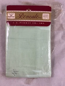 Pair JC Penney Pencale Lux Combed Cotton Pillowcases Green Mid Century Deadstock - Picture 1 of 4