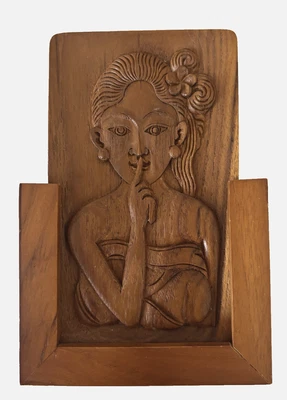 Decoração de porta de parede Indonésia esculpida à mão "mulher silenciosa" G3-BM 1 - Imagem 1 de 4