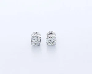 Diamantes creados en laboratorio de 0,7 CTW E/VVS1 corte redondo oro blanco de 14 K puntas tachuelas clásicas - Imagen 1 de 4