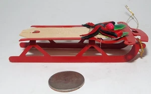 This is a Very Nice Metal Christmas Tree Decoration Sled w/Wood Top in Red # 1 - Picture 1 of 5