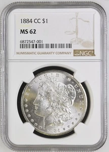 1884 CC Morgan Silver Dollar NGC MS-62 - Picture 1 of 2