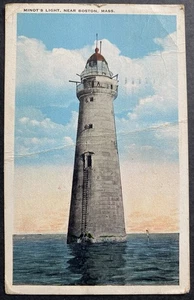Minot's Lighthouse Near Boston MA Tichnor Bros cartolina d'epoca 1929 - Foto 1 di 2