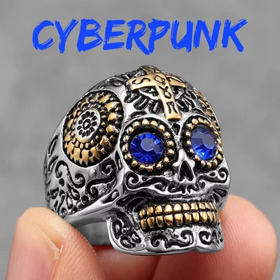 Men’s Stainless Steel Skull Ring Cross Gothic Punk Rock Biker Jewelry Sz 7-13 - Image 1 of 4