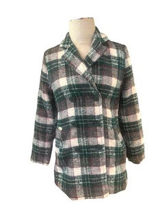 Aura Trenchcoat Damen XS grün weiß kariert 6 Knöpfe zweireihig Kerbausschnitt - Bild 1 von 6