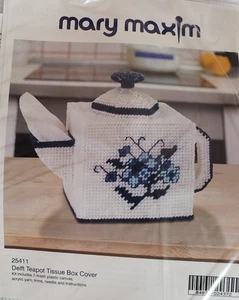 Mary Maxim 25411 Delft Teapot tissue box cover plastic canvas needlework kit NEW - Picture 1 of 3