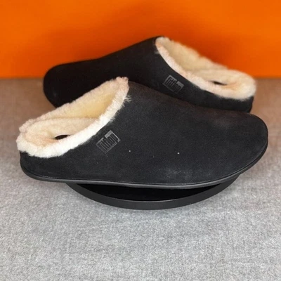 FitFlop Chrissie 黑色皮革麂皮绒剪绒拖鞋 6 码 EU 37 — 第 1/4 张图片