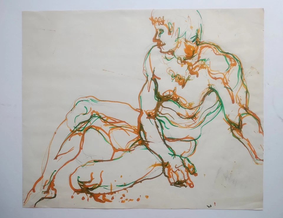 Dibujo de figuras, circa 1967, marcadores de tinta de color, vidriero de 17" x 14" (artista listado) Foto 1 de 1