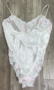Vintage 80er Shirley of Hollywood Floral Satin Teddy Body Sheer Back High Cut Lrg - Bild 1 von 11