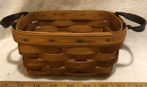 LONGABERGER TEA BASKET WITH LEATHER HANDLES - Picture 1 of 4