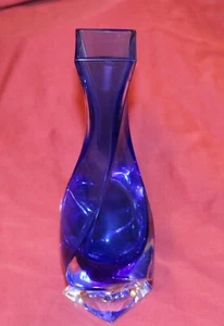 Vintage Royal Gallery   Blue Crystal /  Clear Twisted Vase Italy 9" - Picture 1 of 3