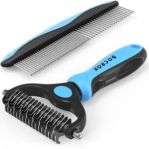 Pet Grooming Brush Two Sided Shedding and Dematting Undercoat Rake Comb - Picture 1 of 7