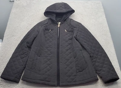 Chaqueta acolchada Laundry by Design para mujer XL negra manga larga forrada capucha cremallera completa Foto 1 de 4