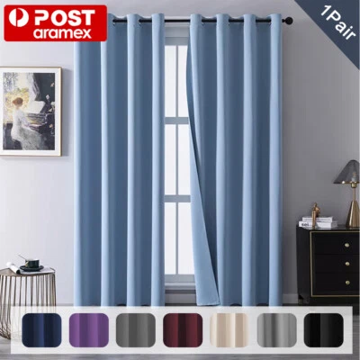 2X Blockout Curtains Blackout Window Curtain Draperies Pair Eyelet for Bedroom - image 1 of 4