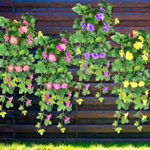 Artificial Fake Hanging Plants Morning Glory Flowers Vine In/Outdoor Home Decor - Picture 1 of 16