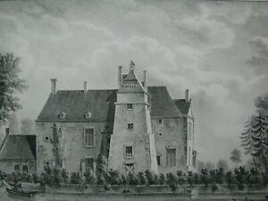 1825 originale gravure Vue du Chateau de Louvignies Cloet Belgique Belgium