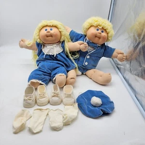 Cabbage Patch Niños Gemelos Niña y Niño Cabello Rubio Oscuro Ojos Azules 1986 Zapatos Xavier  - Imagen 1 de 22