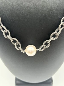 Pewter Toned Faux Pearl Chain Choker Necklace 14” Costume Jewelry - Picture 1 of 6