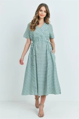 Retro Inspired Green Checkered Midi Maxi Dress Size Small Rockabilly - Image 1 of 2