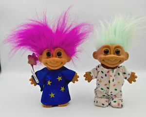 Vintage Russ Troll Doll 4.5" Mint Green Hair in Pajamas And Wizard Troll w/wand - Picture 1 of 5