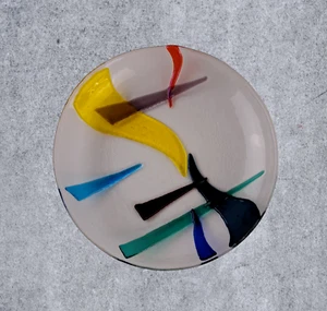 Gussglas Kunstplatte mehrfarbig ca. 1"" hoch x 7,25"" rund abstrakt Swoosh C - Bild 1 von 10