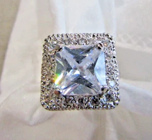 Großer funkelnder Cocktailring Sterlingsilber Kissen CZ Größe 6 - Bild 1 von 7